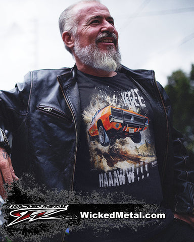 Image of Dodge Charger Jump YeeHaw t-shirt, Dukes of Hazzard Style t-shirt Black - Wicked Metal - Wicked Metal