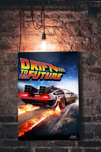 Drift to the future wall art - garage art - Wicked Metal